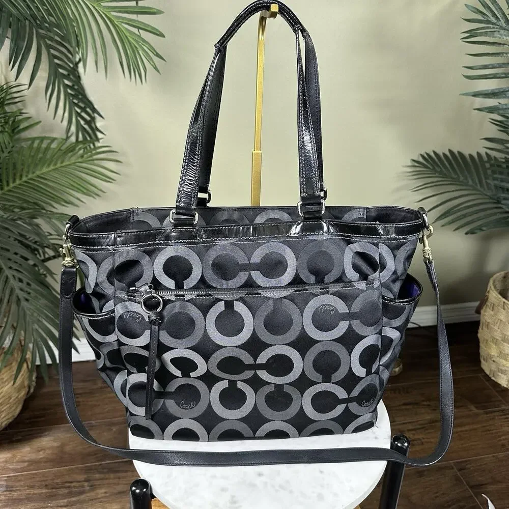 Coach Large Organizer Tote or Baby Bag Student Patent Logo Shoulder G1068